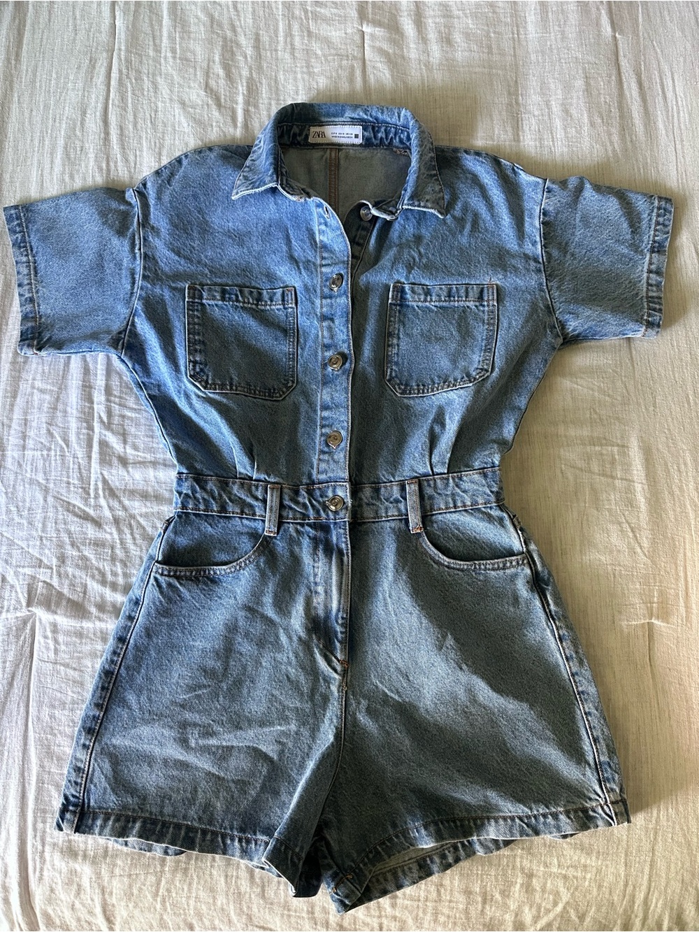 Denim Short Jumpsuit Romper - Blue